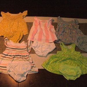 ~ FIVE ~ Okie-Dokie Baby Dresses with Matching Diaper Covers Size NB newborn
